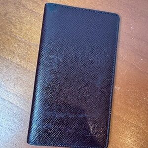 Louis Vuitton Taiga Black Long Wallet | Authentic in dark red